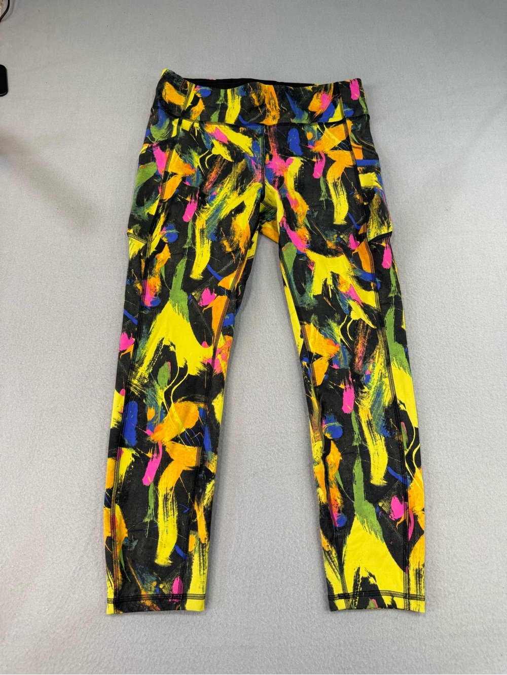 Lululemon Wunder Train High Rise Neon Undertone Black Multi Brushstroke Leggings